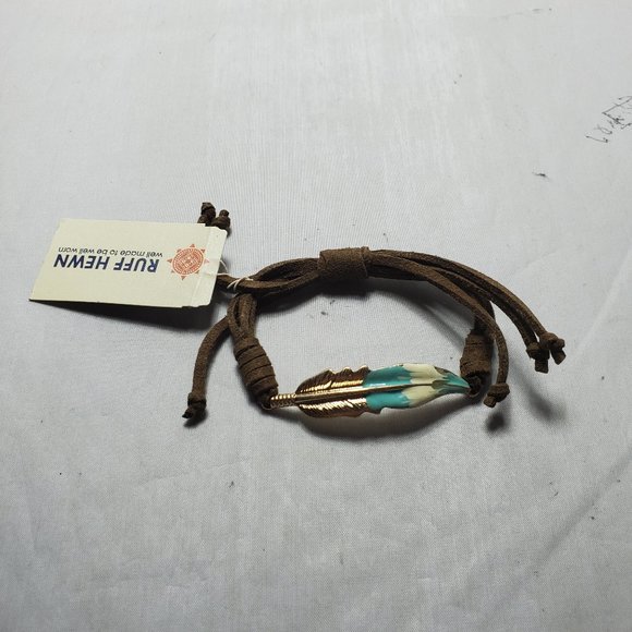 Ruff Hewn Adjustable Bohemian Suede Leather Feather Bracelet - Picture 2 of 6